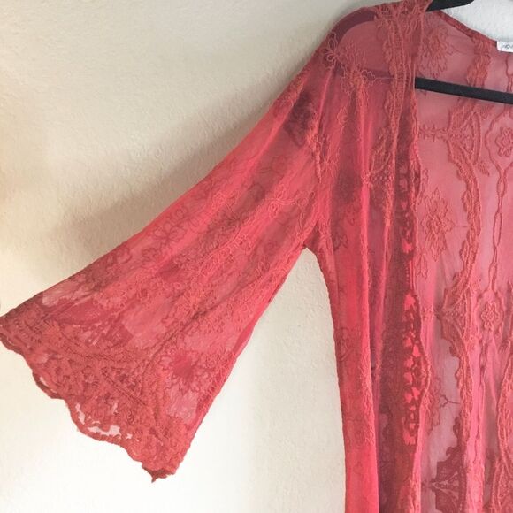 Lagenlook witchy dark orange/red cover up duster embroidered all over pattern - Picture 2 of 6